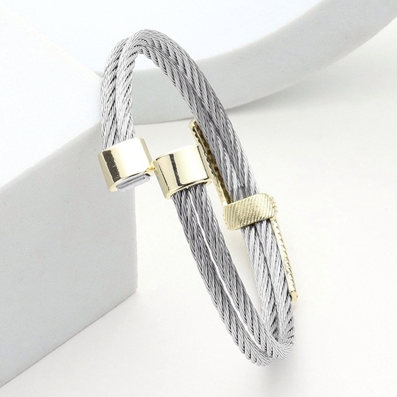 Two Tone Cable Pave Magnetic Bracelet - Picture 4 of 4